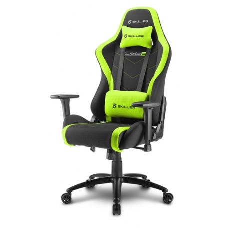 SHARKOON SKILLER SGS2 SEDIA GAMING IN TESSUTO, BRACCIOLI E SCHIENALE REGOLABILI, TELAIO ACCIAIO, DOPPIO CUSCINO SUPPORTO CERVICALE E LOMBARE, GREEN - SKILLER SGS2 BK⁄GR