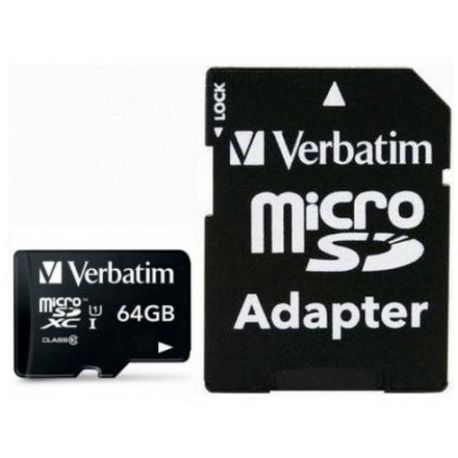 VERBATIM MICRO SDXC CARD 64GB CLASS 10 INC ADAPTER - 44084